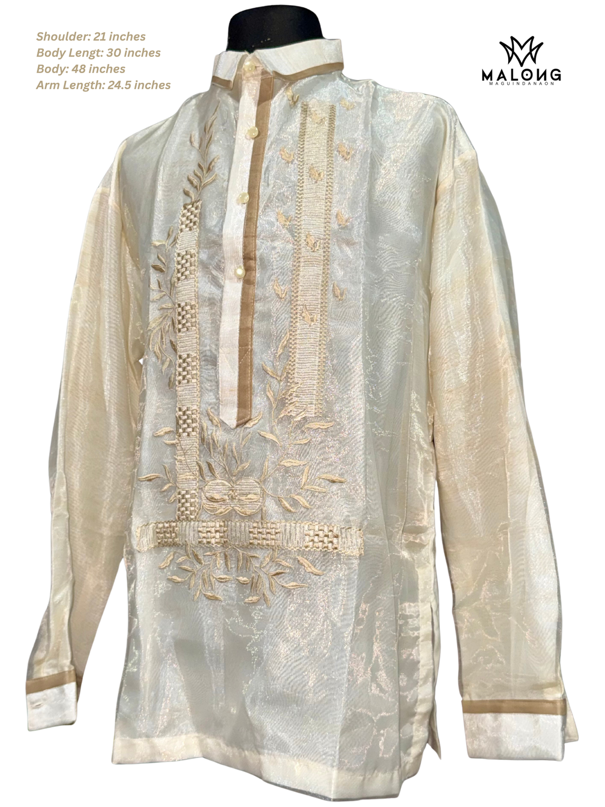 Traditional Collared Barong |Filipino Men's Formal Wear – Machine Embroidered