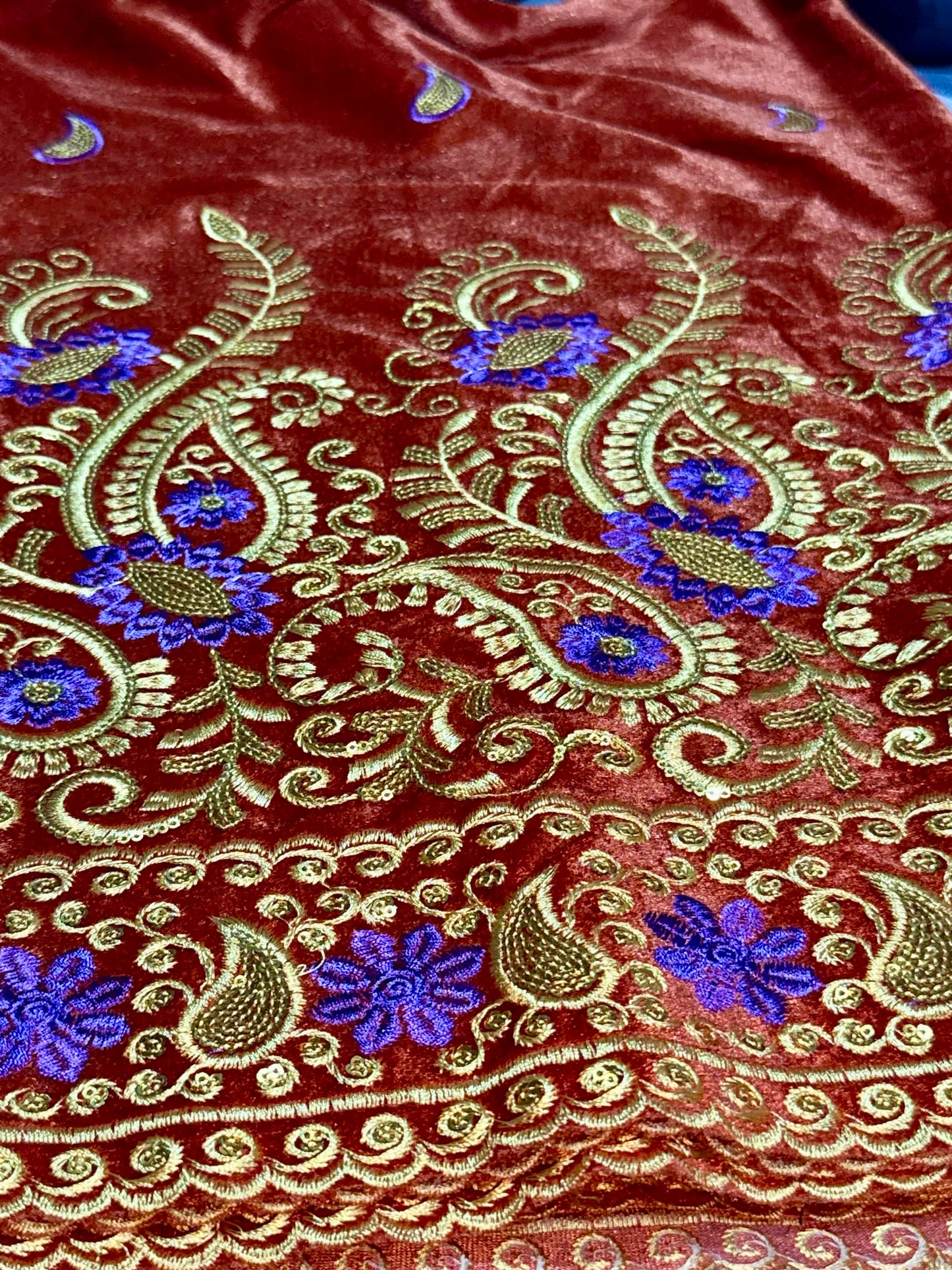 Gamusa Malong | Velvet Embroidered Malong with Sequins & Beads