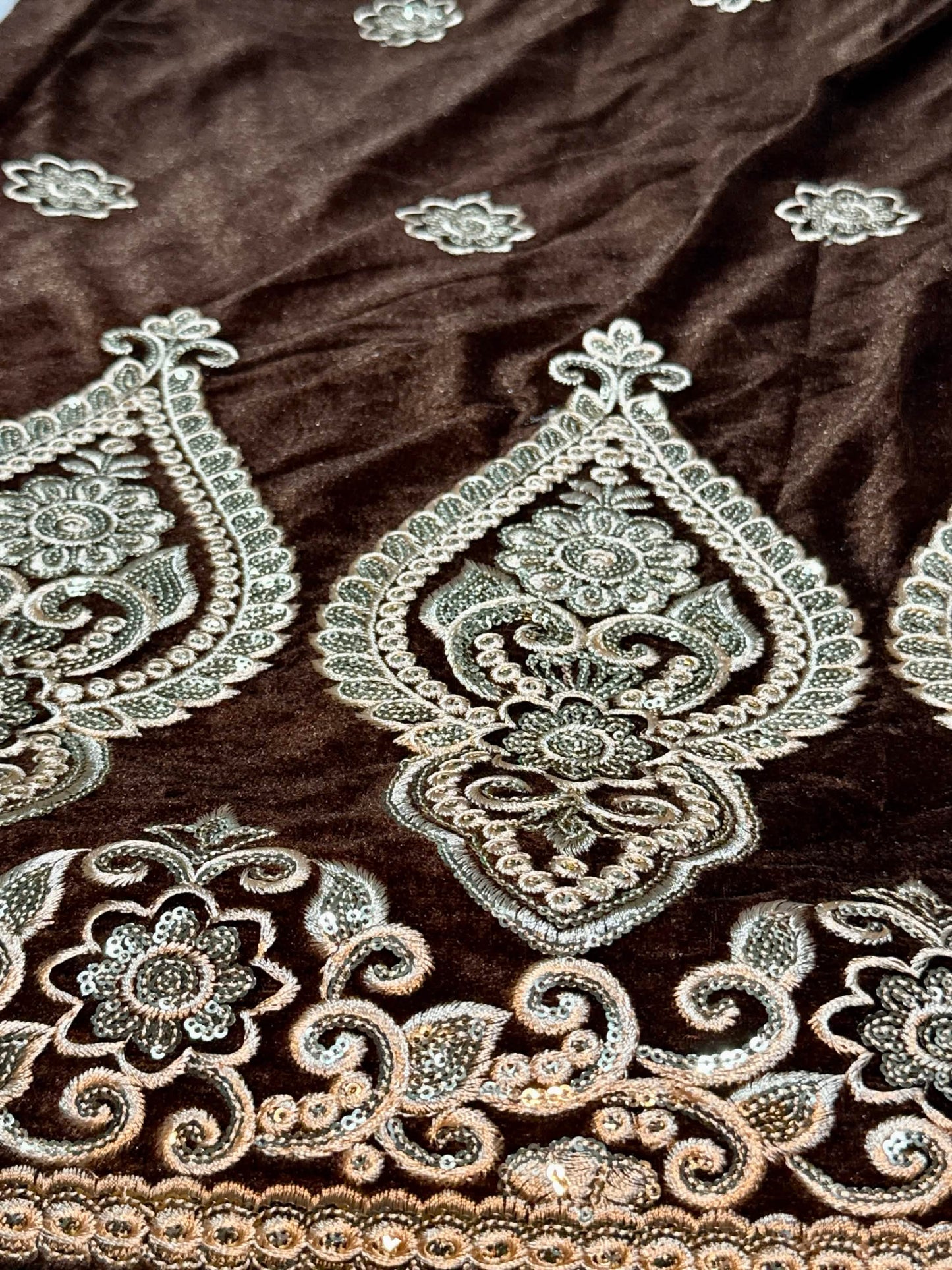 Gamusa Malong | Velvet Embroidered Malong with Sequins & Beads