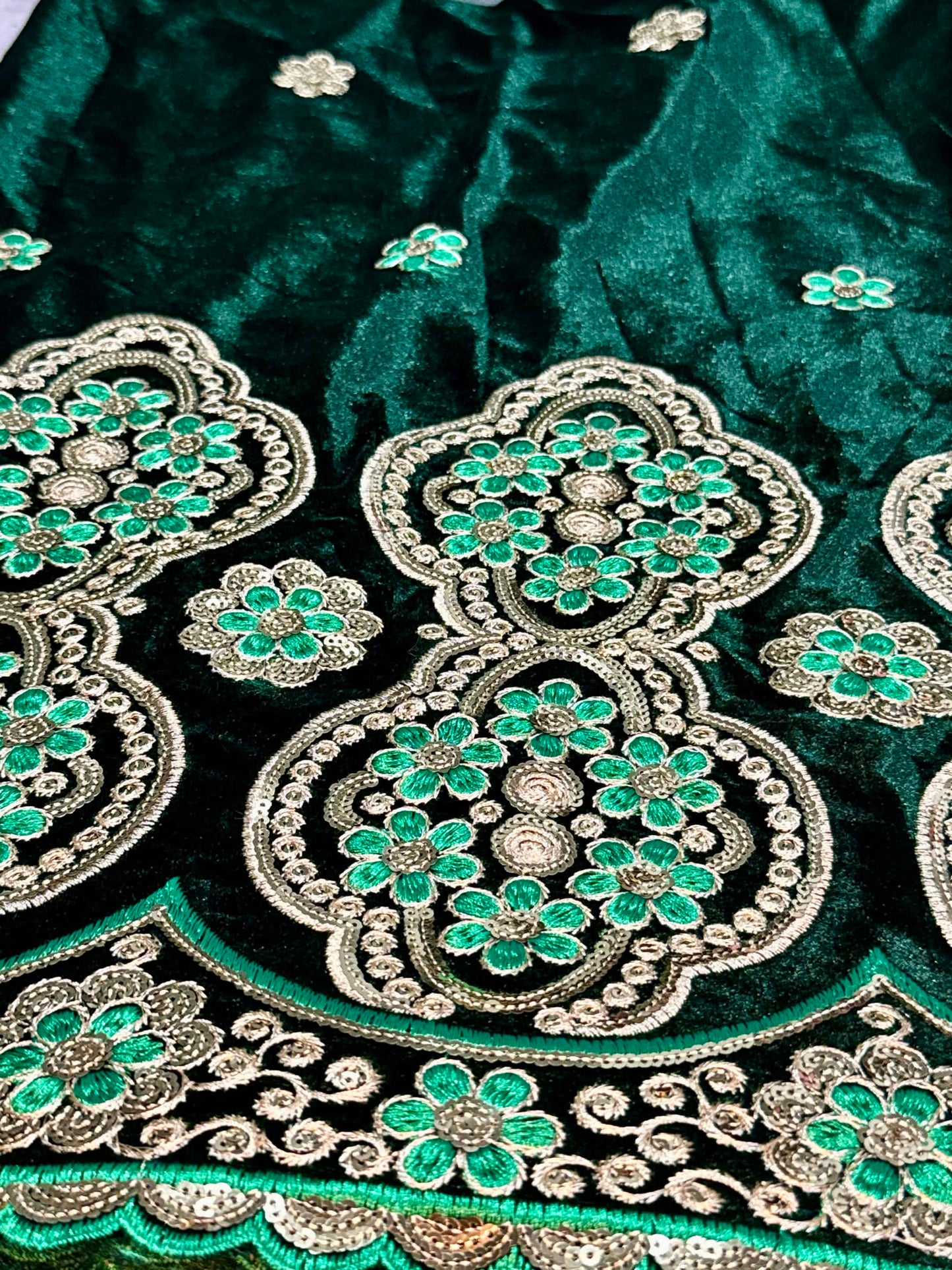 Gamusa Malong | Velvet Embroidered Malong with Sequins & Beads
