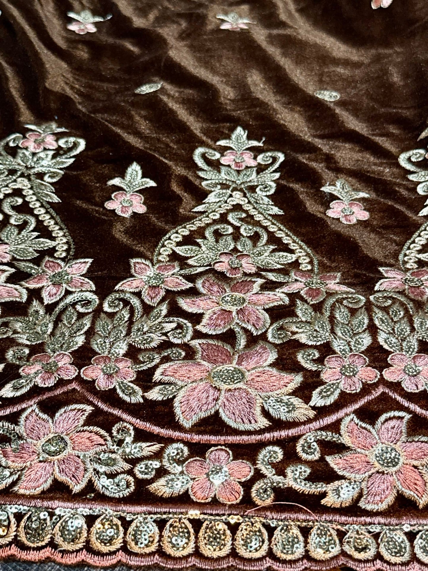 Gamusa Malong | Velvet Embroidered Malong with Sequins & Beads