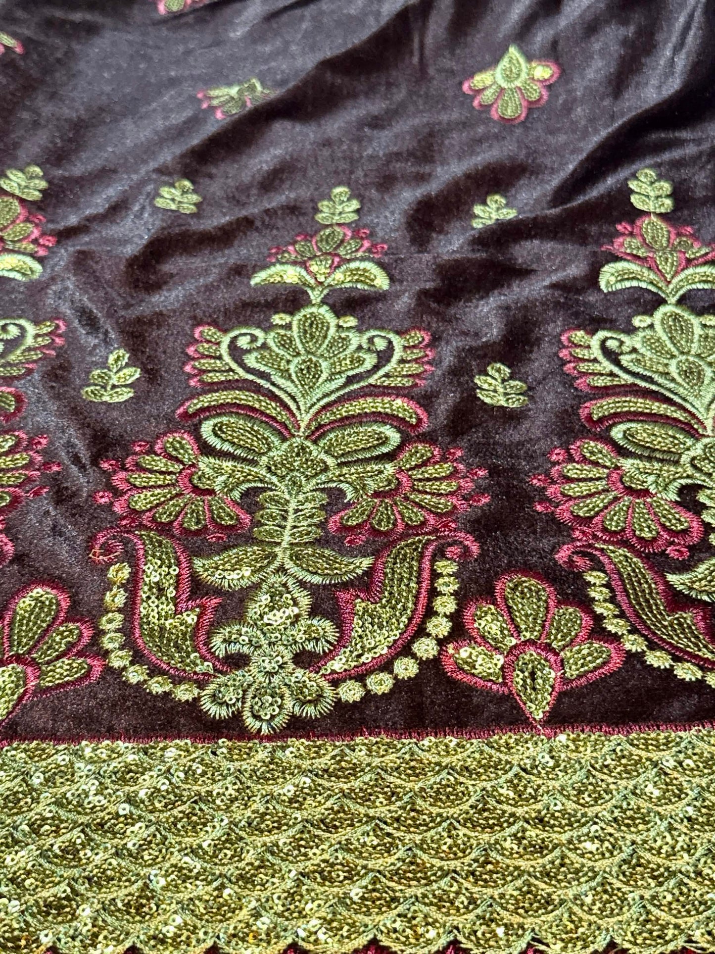 Gamusa Malong | Velvet Embroidered Malong with Sequins & Beads